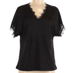 Belinda Fashions Black V-neck Tee with lace
